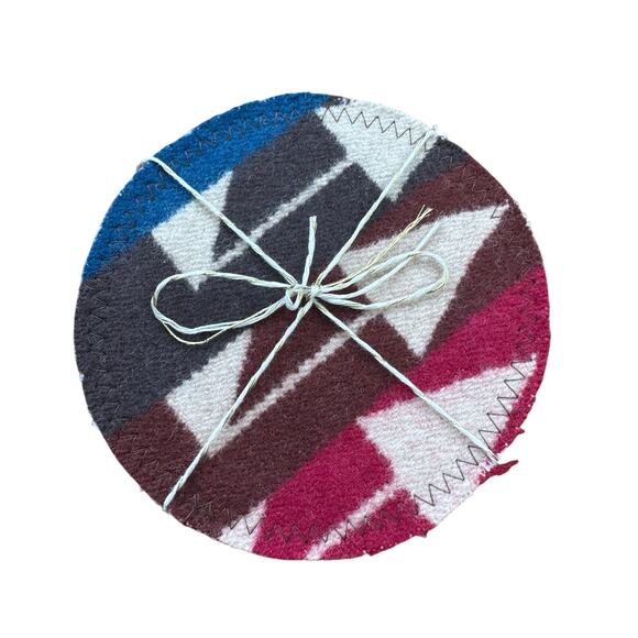 Coaster Set Wool Leather Southwest Bohemian Cabin Woods Aztec Hippie Gorpcore 4 - Picture 1 of 3